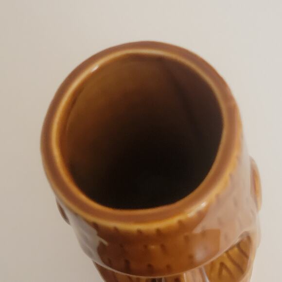 Hawaiian Polynesian Tiki Mug Cup  Vase Brown Barware Glazed  6.5" tall - Picture 6 of 8